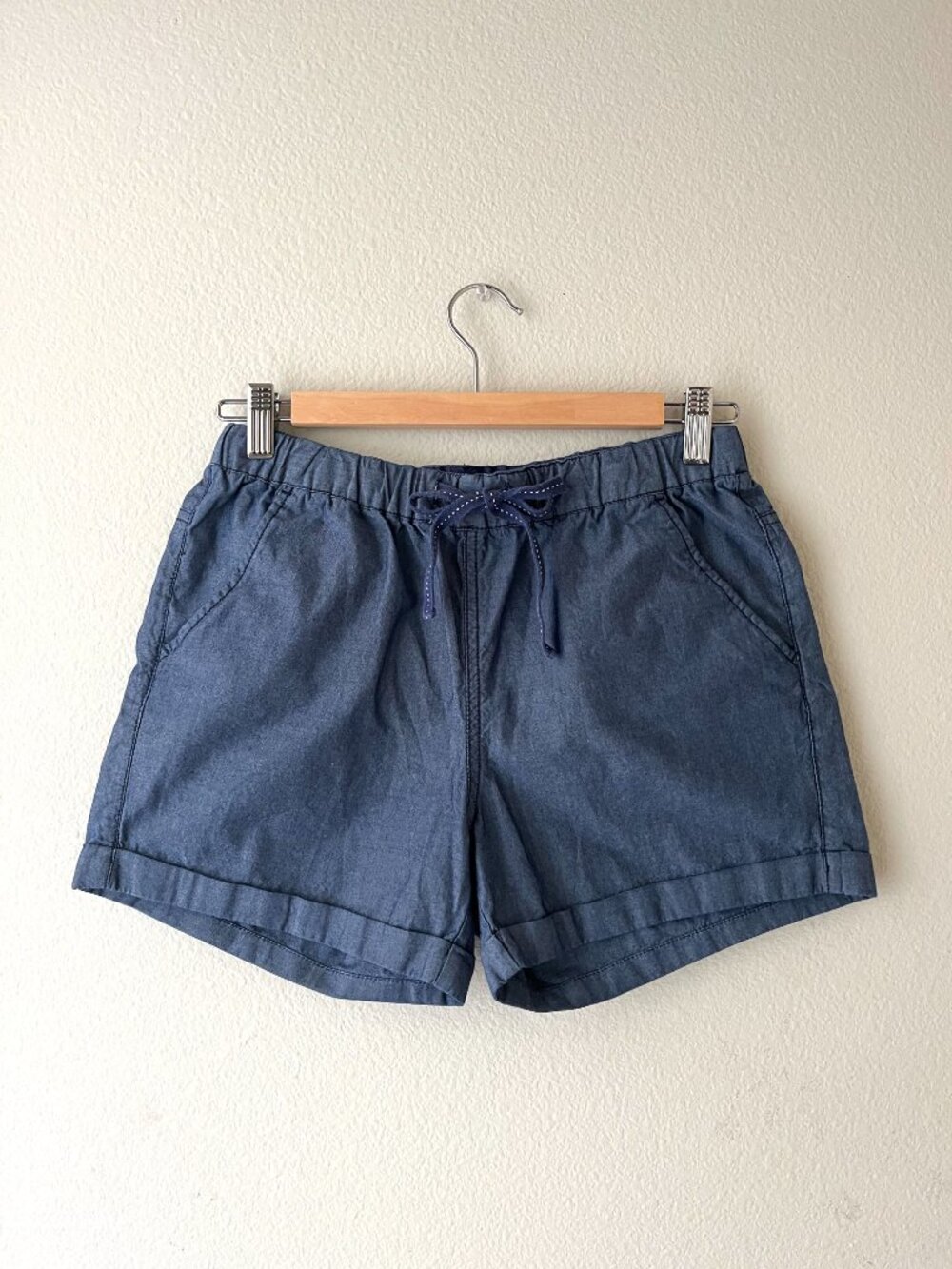Bossini Womens Shorts Pull-On Cotton Cuffed Elastic Waist Navy Blue Small